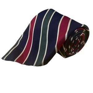 Jos A Bank Mens Navy & Burgundy 100% Silk Striped Necktie Classic Design